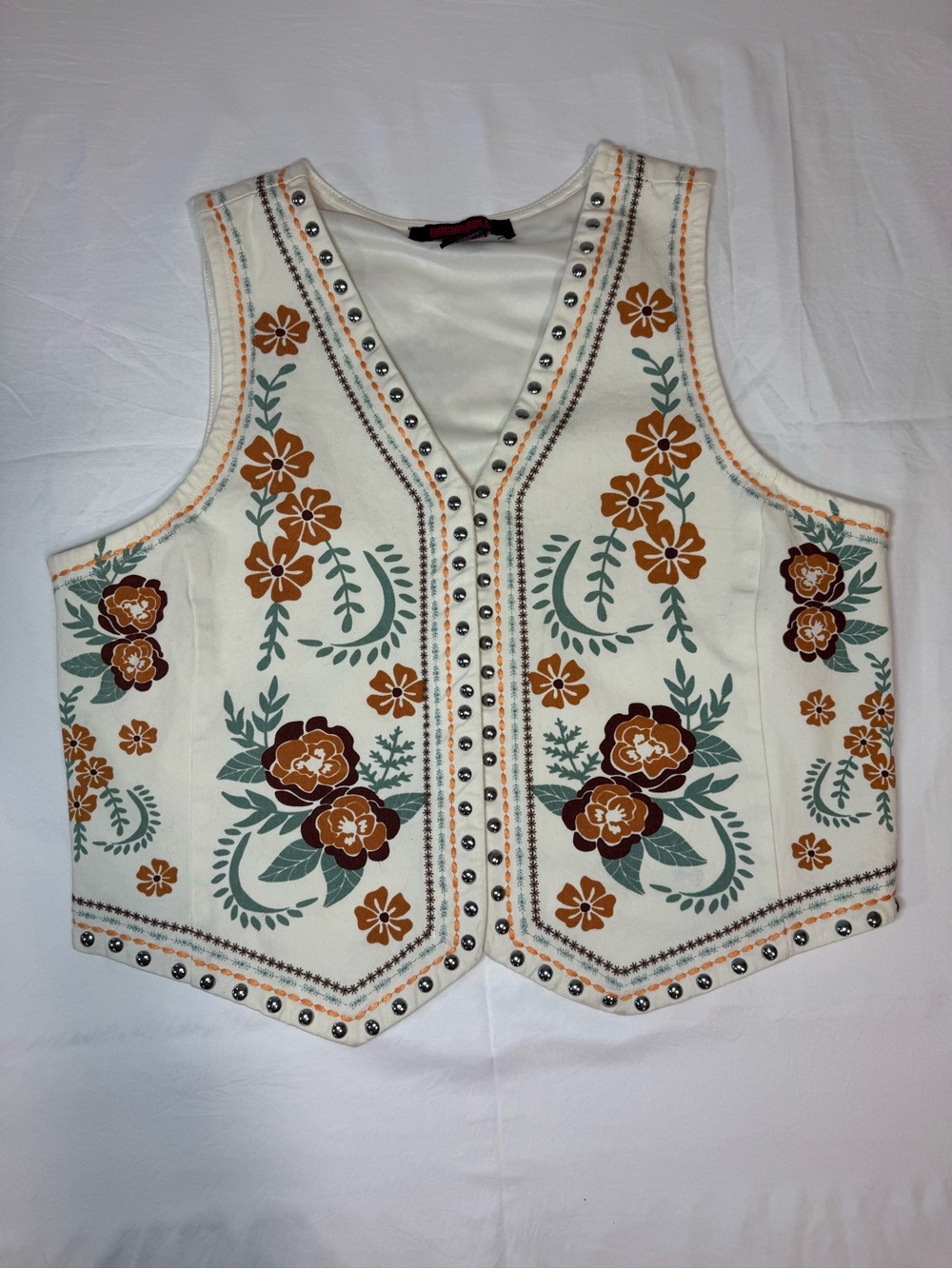 Rock & Roll Denim Womens M Floral Studded Western Vest